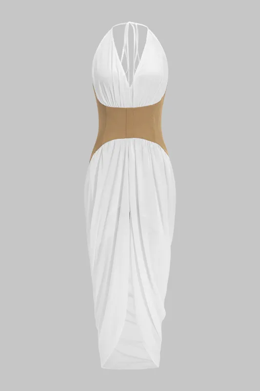 Halter V-neck Patchwork Tie Back Sleeveless Maxi Dress sold by Micas