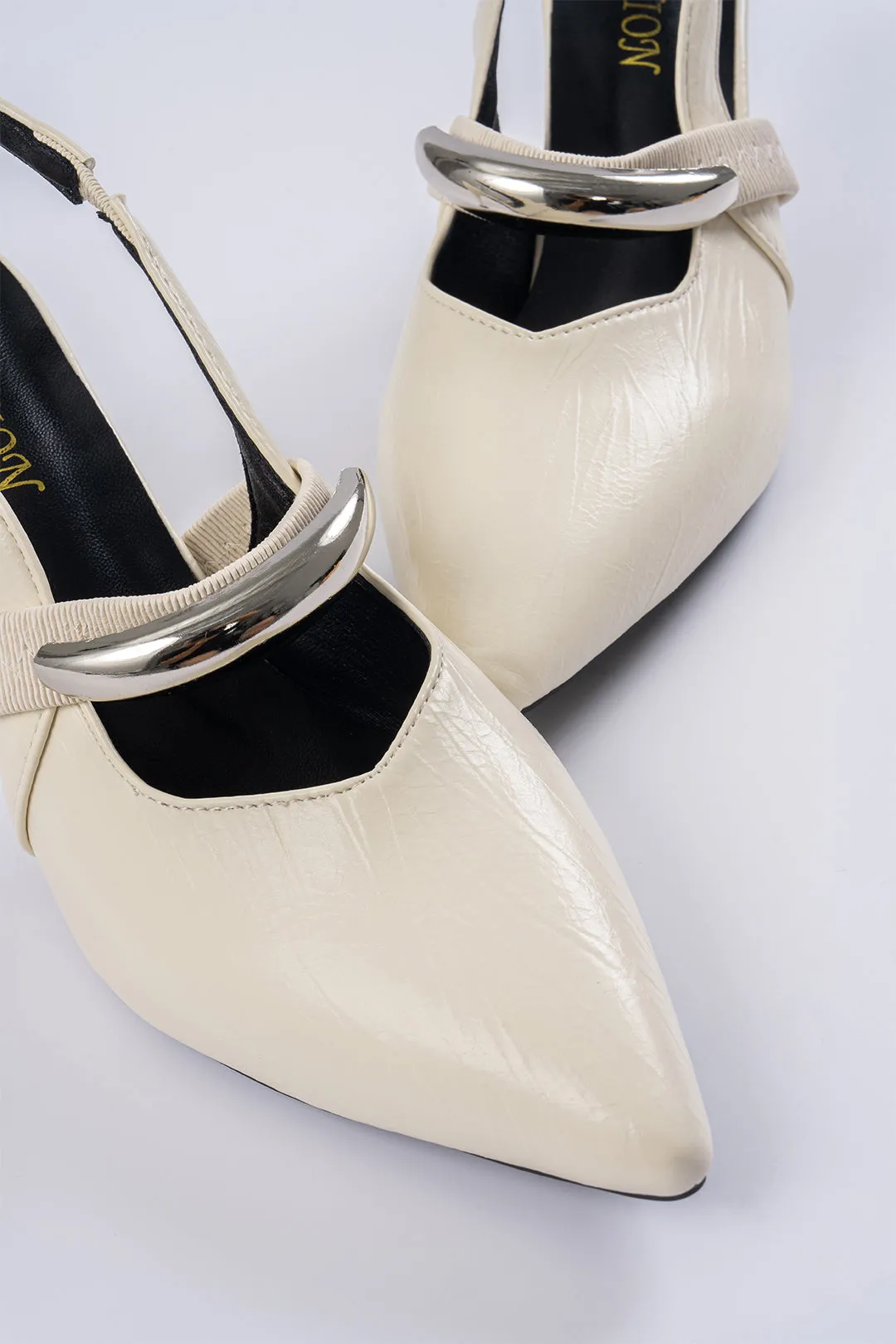 Pointed Faux Leather Metallic One-Strap Heels sold by Micas product image thumbnail 3