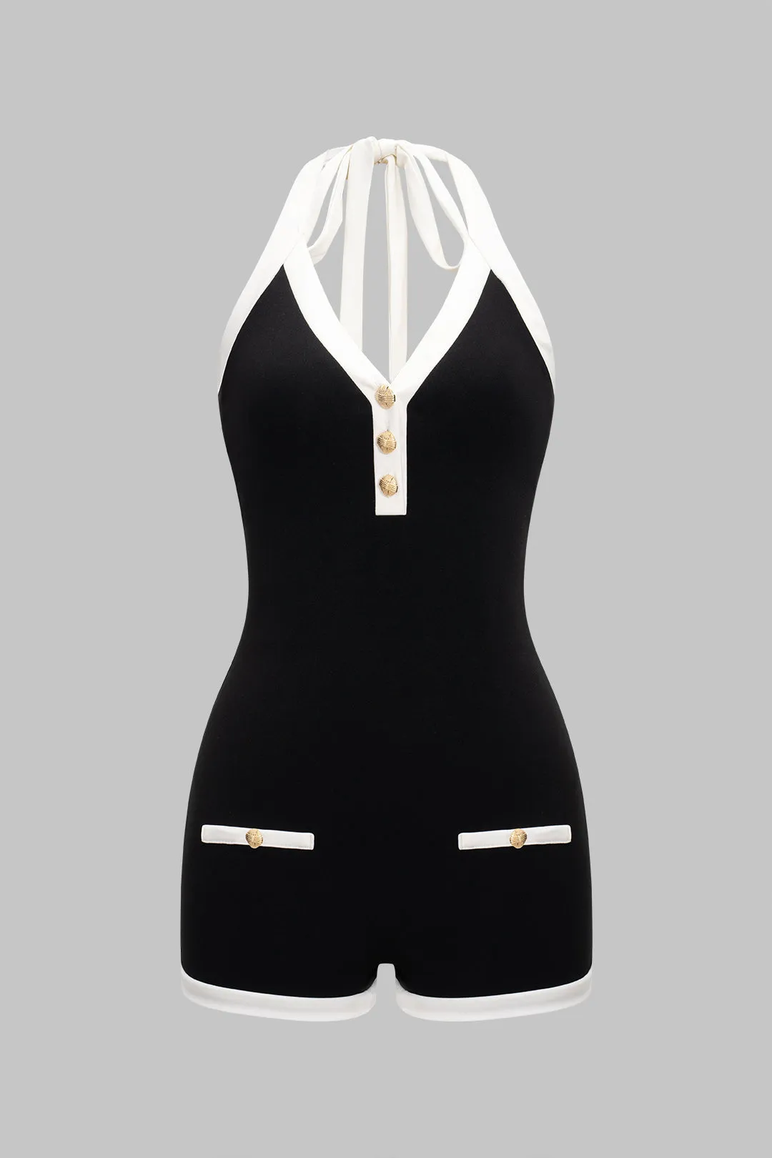 Halter Neck Backless Tie-Up Sleeveless Romper sold by Micas