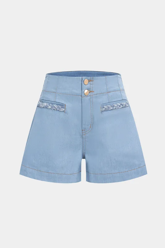 Denim Stitching Detail Zipper Wide Leg Shorts sold by Micas