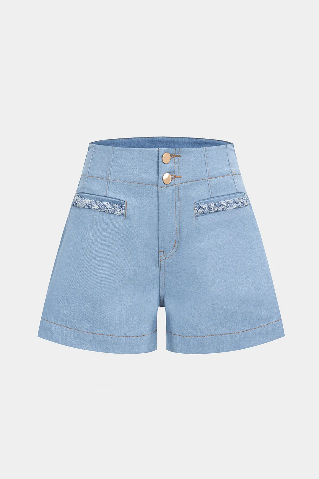 Denim Stitching Detail Zipper Wide Leg Shorts sold by Micas