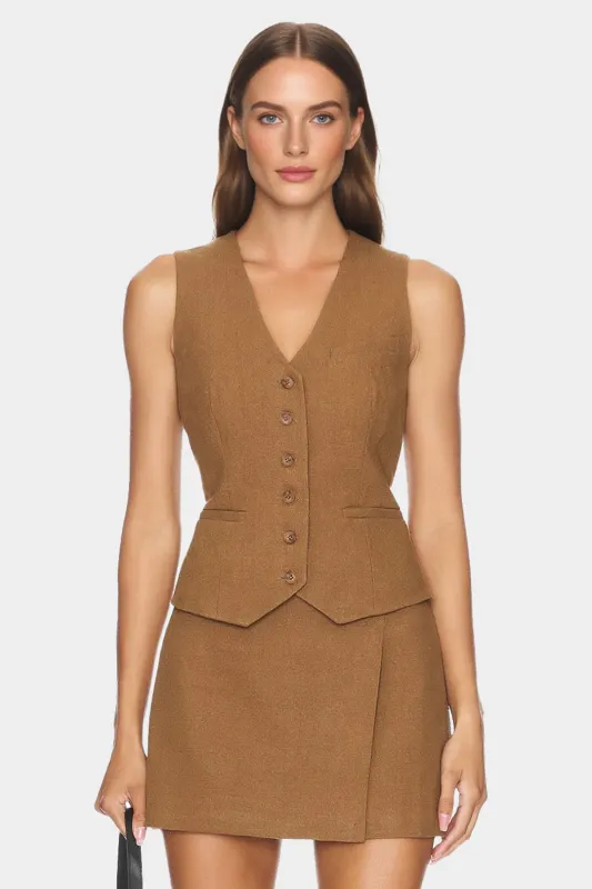 Linen Solid Buttoned Vest sold by Micas