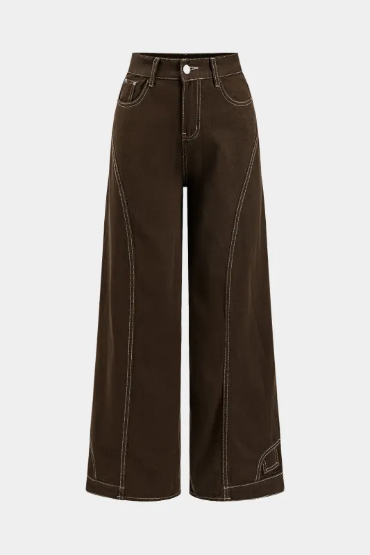 Denim Seamdetail High Waist Straight Leg Jeans sold by Micas