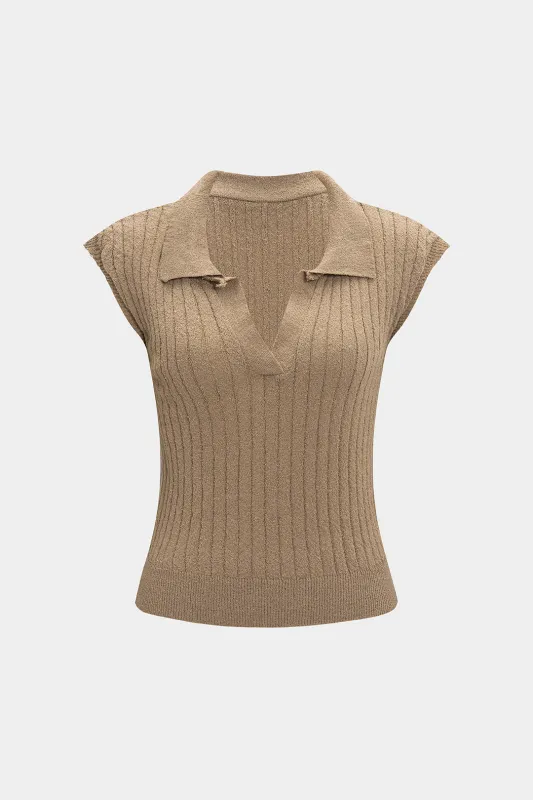 Knit Solid V-Neck Short-Sleeve Top sold by Micas