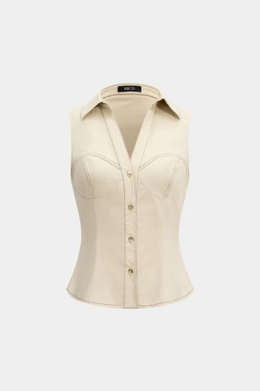 Stitching Button Detail Short-Sleeve Shirt sold by Micas