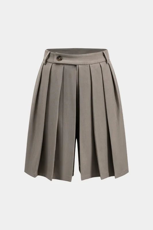 Solid Asymmetrical Pleated  Shorts sold by Micas