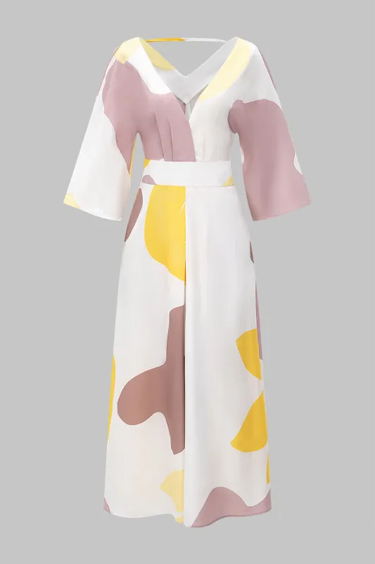 Hawaiian Pattern Print High Waist Long Sleeve Jumpsuit sold by Micas