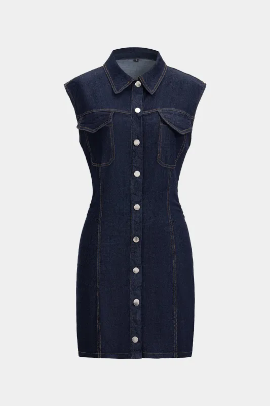 Denim Button Front Sleeveless Dress sold by Micas