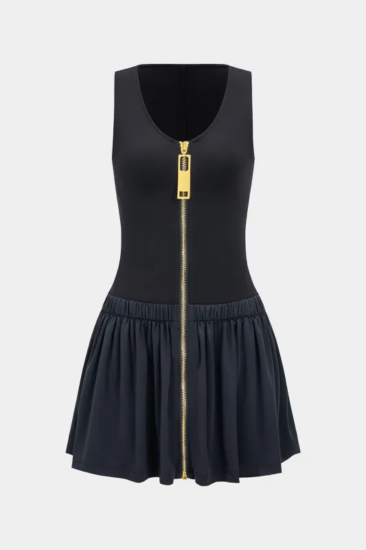Ruched Zipper Patchwork Sleeveless Mini Dress sold by Micas
