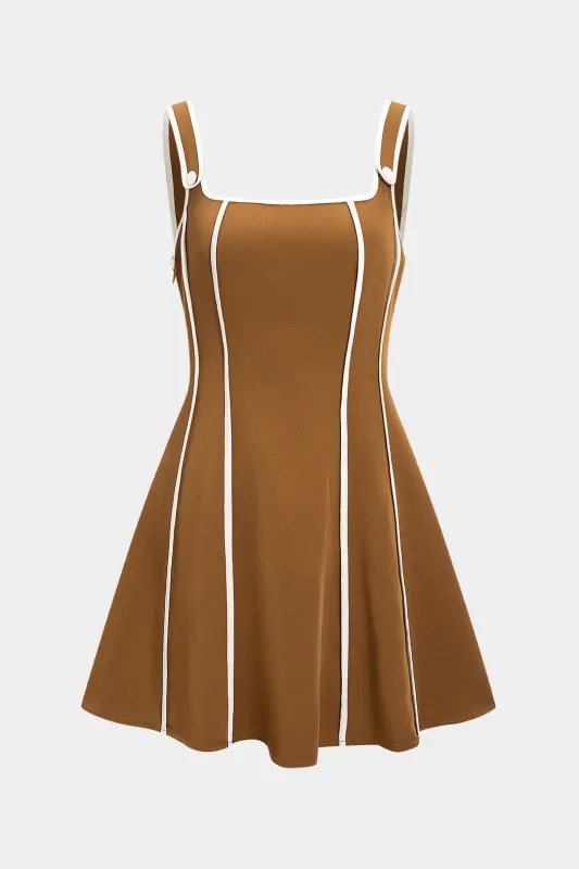 Button Detail Contrast Slip Sleeveless Mini Dress sold by Micas