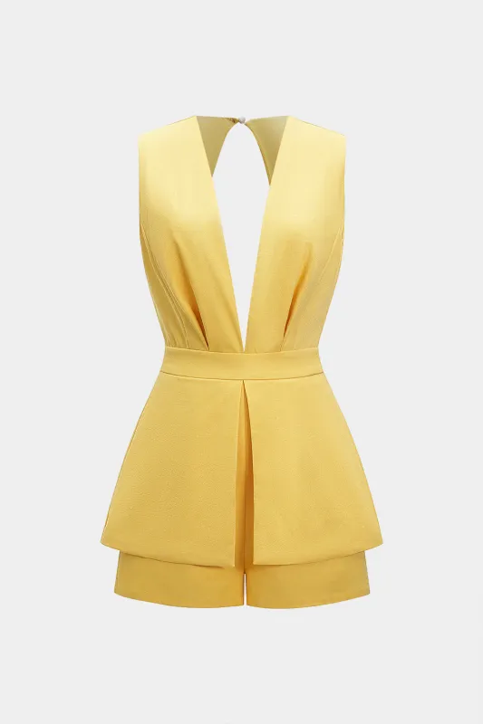 Solid V-Neck Backless Sleeveless Romper sold by Micas