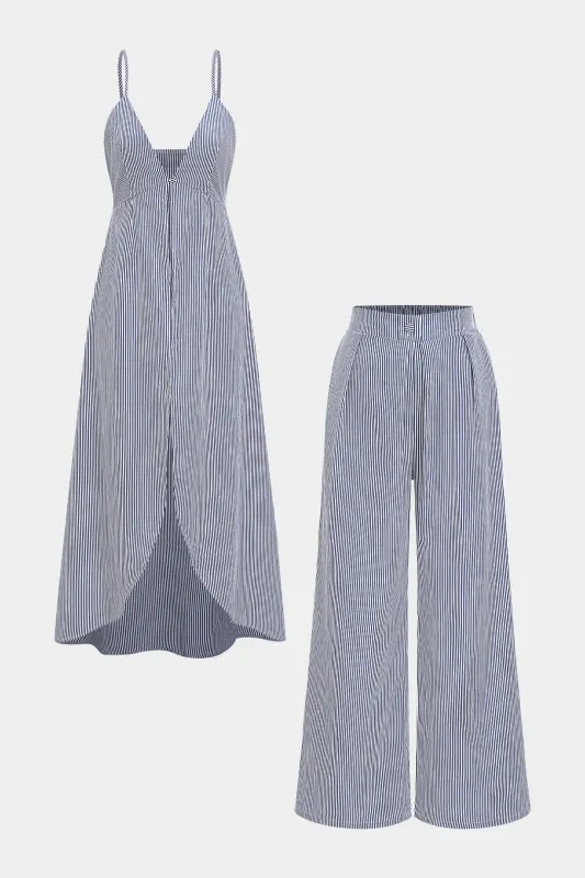 Stripes Print High Slits ærmeløse bukser sæt sold by Micas