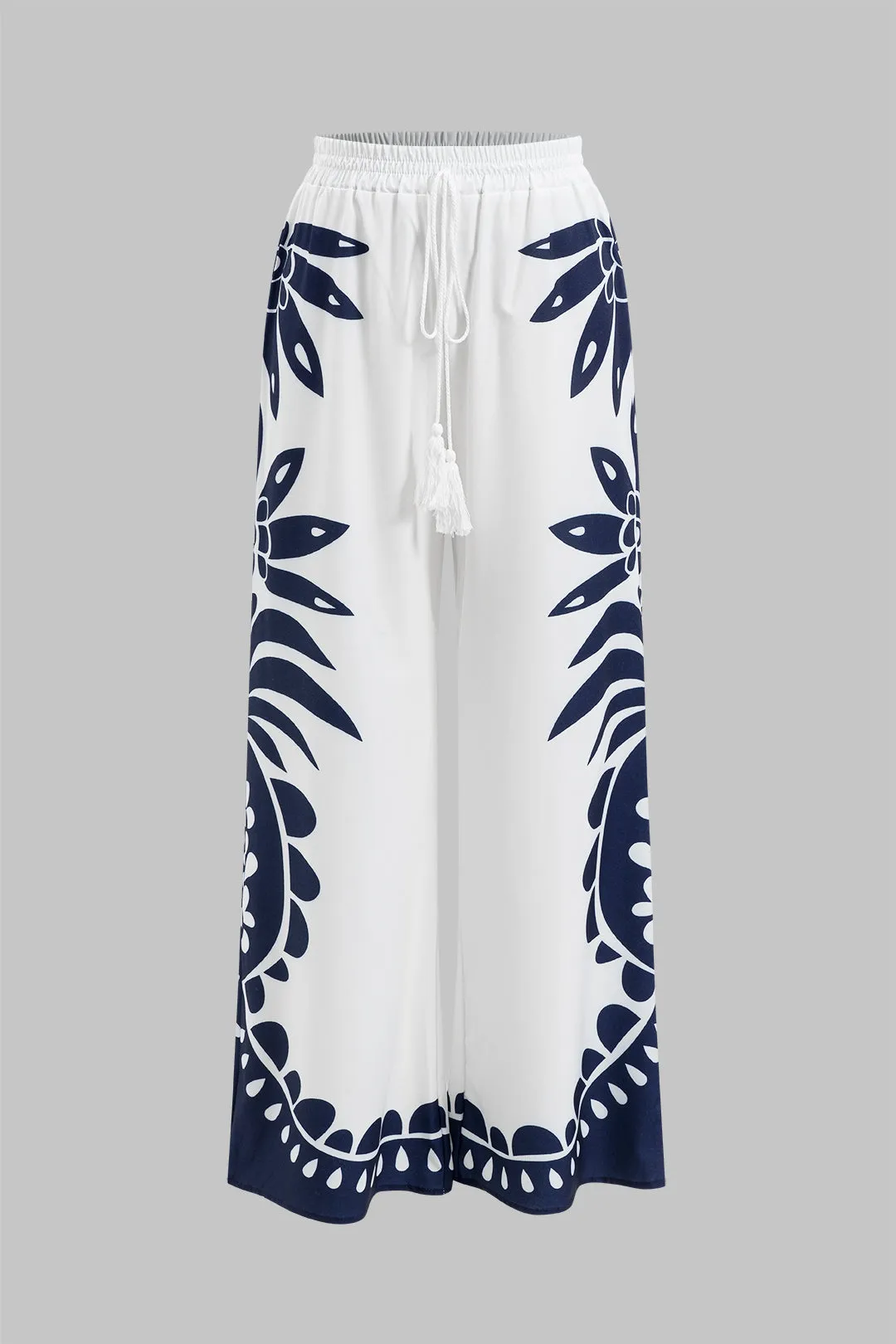 Kontrastprint kortærmet tank top og bindede brede benbukser sæt sold by Micas product image thumbnail 4