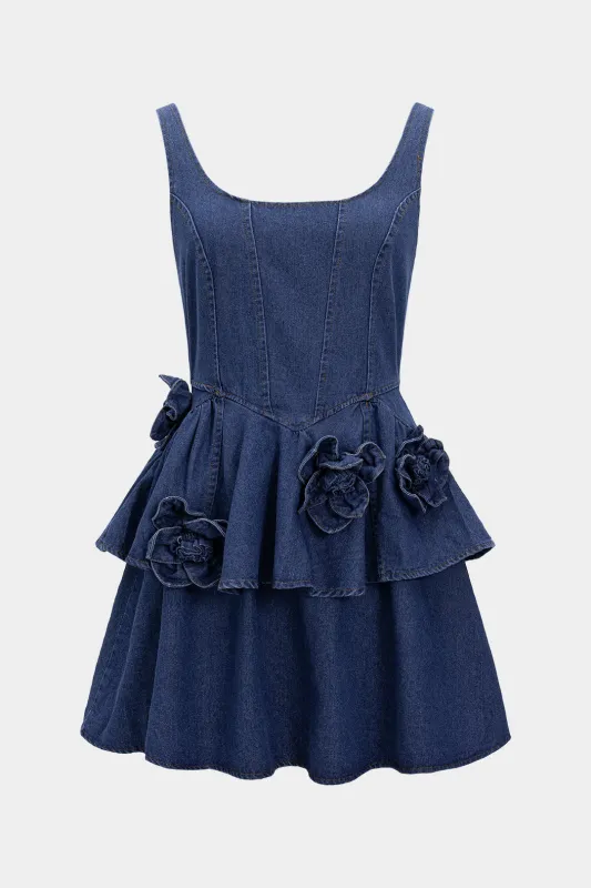 Denim 3D Floral Decor Strap Sleeveless Dress sold by Micas
