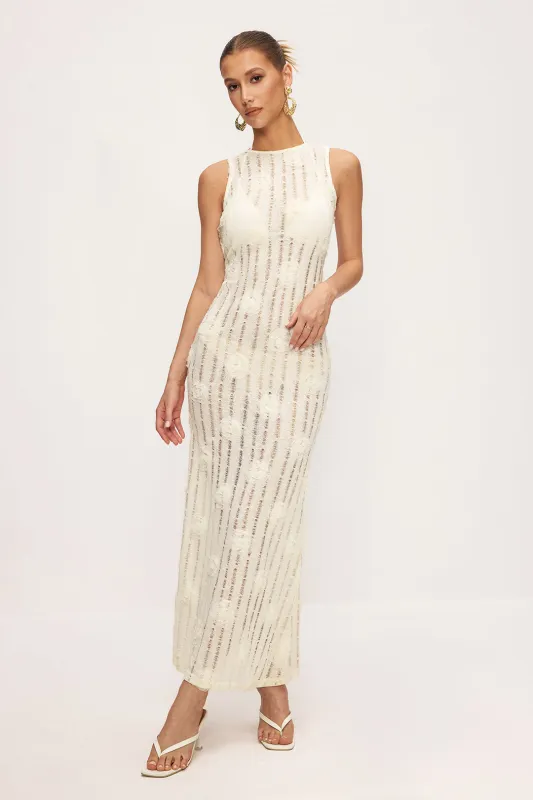 3D Floral Decor Tie-Up Sleeveless Maxi Dress sold by Micas