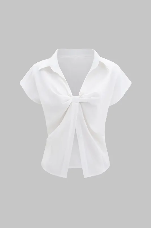 Ruched Pleated Short-Sleeve Shirt sold by Micas