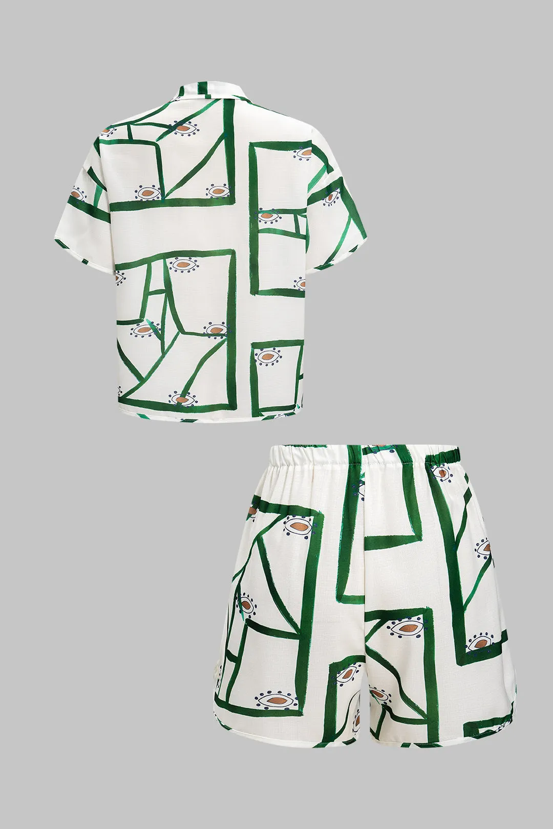 Stripe Contrast Print Pocket Shirt And Drawstring Shorts Set sold by Micas product image thumbnail 2