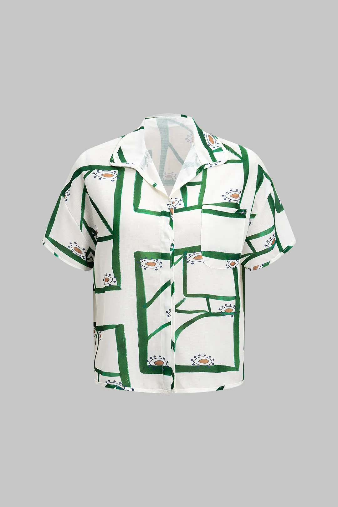 Stripe Contrast Print Pocket Shirt And Drawstring Shorts Set sold by Micas product image thumbnail 3