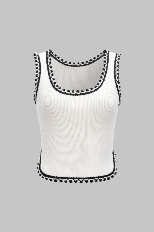 Contrast Whipstitching Trimmed Tank Top sold by Micas