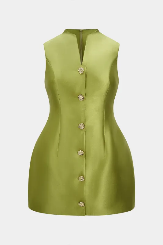 Plus Size Metallic Button Zipper Sleeveless Mini Dress sold by Micas