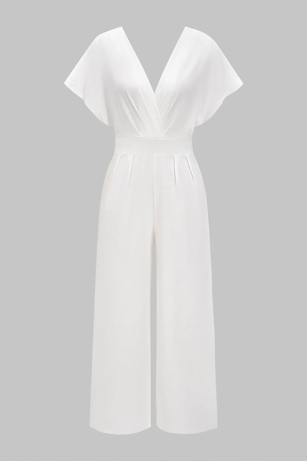 V-Neck Ruched Short Sleeve Wide Leg Jumpsuit sold by Micas