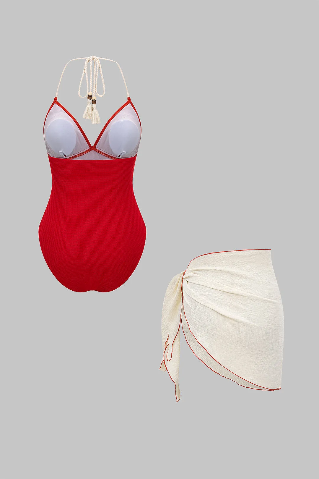 Tie-Back Halter Backless Swimwear And Ruffle Detail Cover Up Set sold by Micas product image thumbnail 2