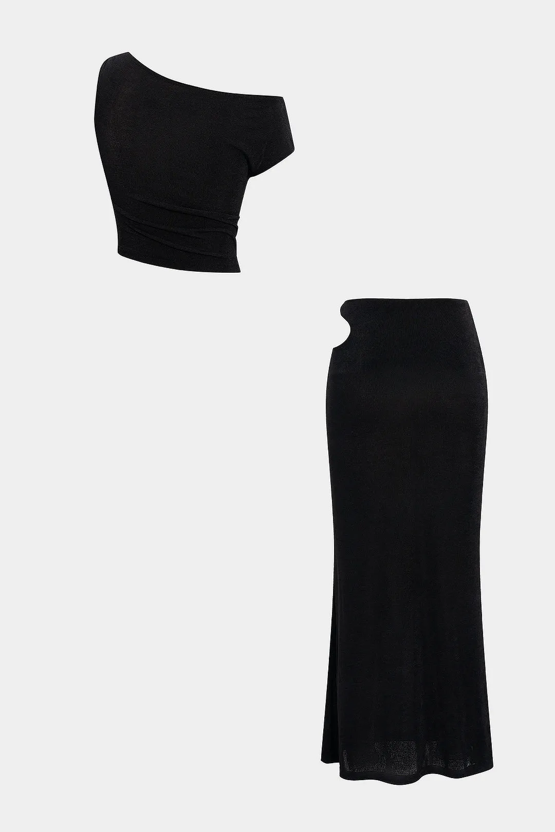 Asymmetrical Metallic Decor Top And Cut Out Skirt Set sold by Micas product image thumbnail 2