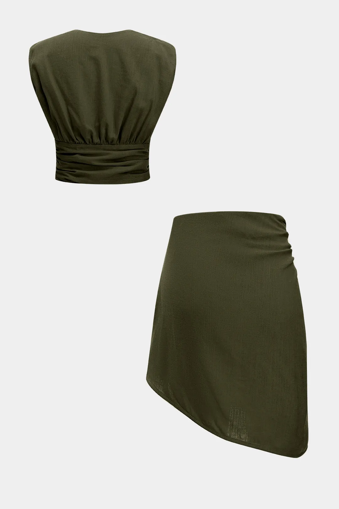 Linen V-Neck Ruched Tank Top And Asymmetrical Skirt Set sold by Micas product image thumbnail 2