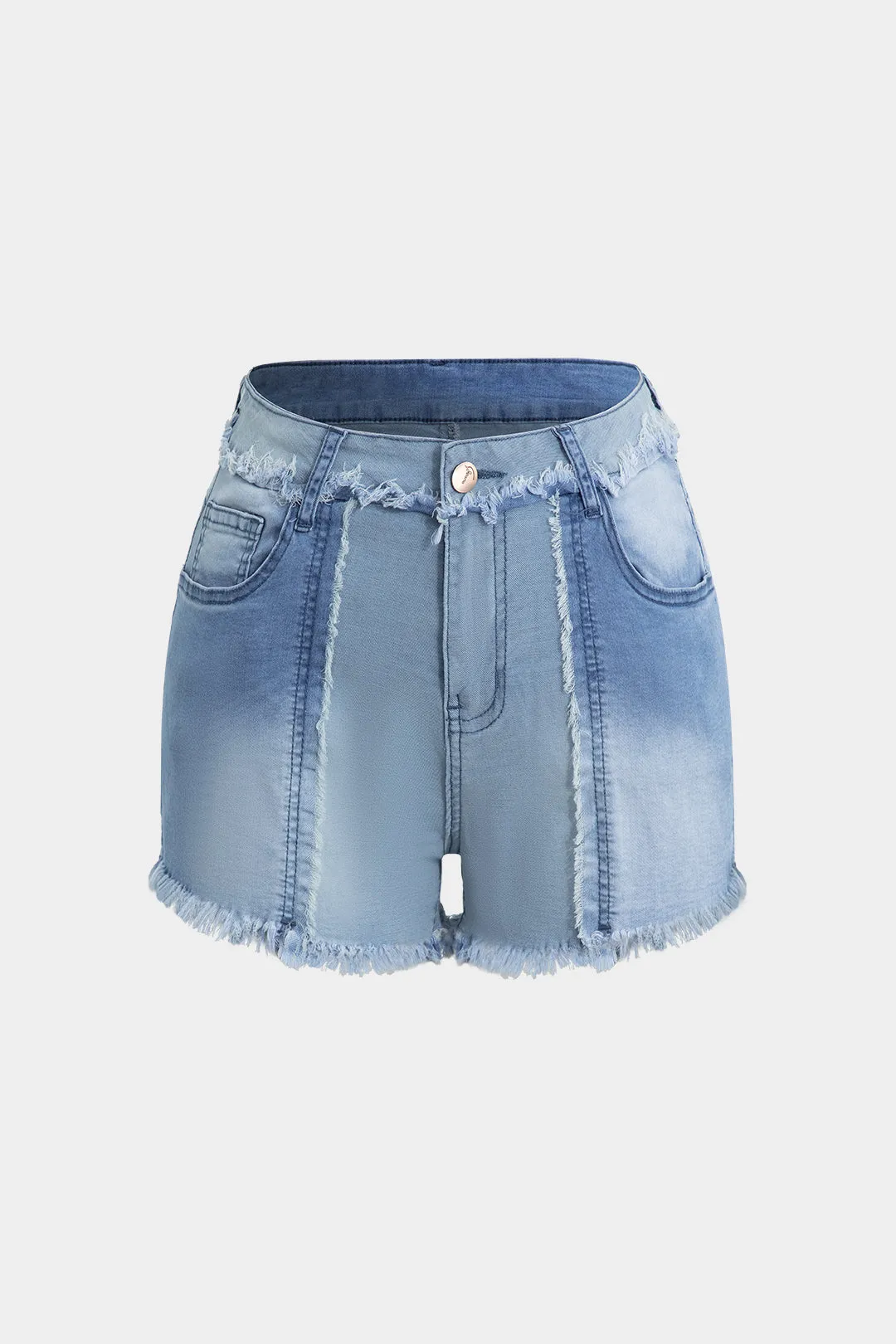 Denim Fringe Hem Shorts sold by Micas
