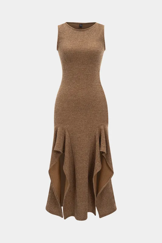 Ruffle High Slit Tank Sleeveless Maxi Dress sold by Micas