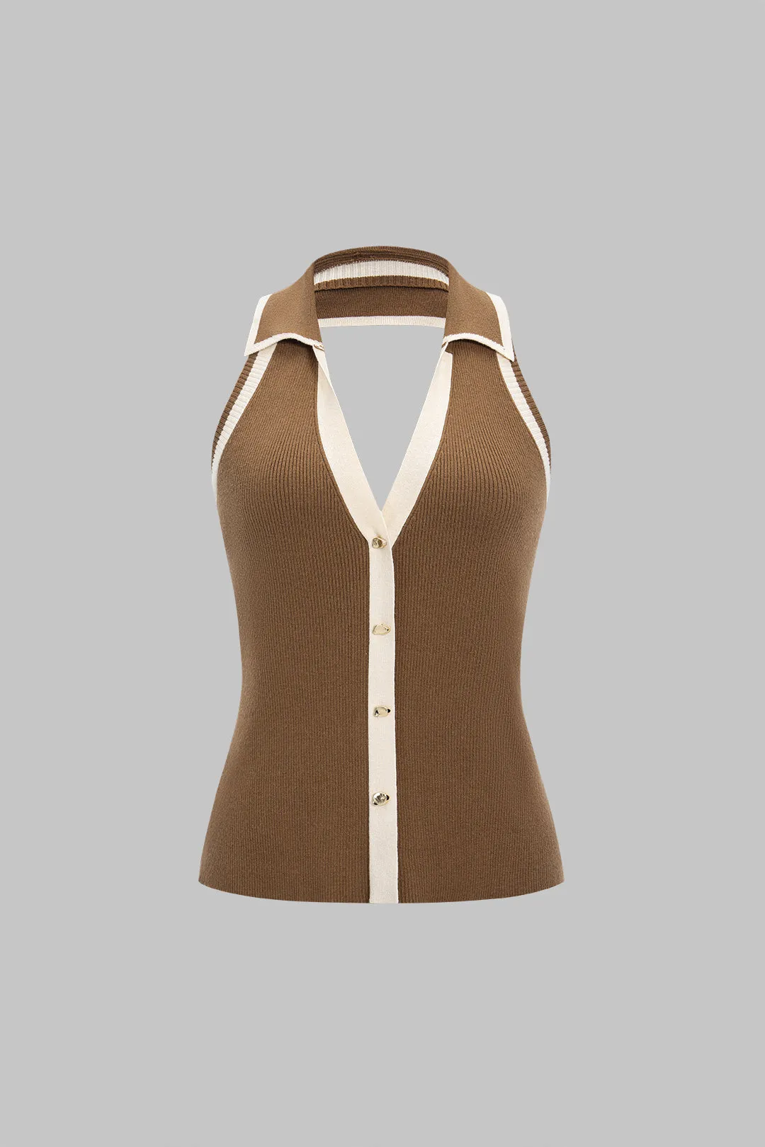 Knit Metallic Botton Cut Out Vest sold by Micas