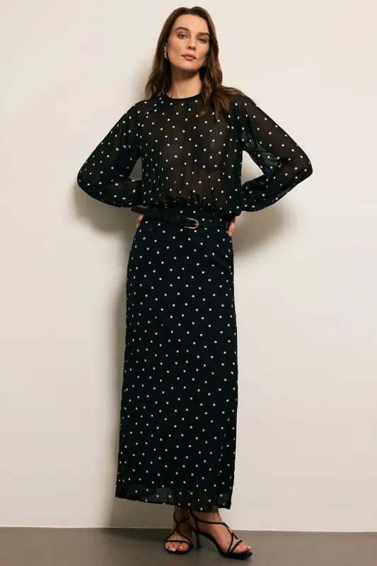 Polka Dots Print Chiffon Zipper Long Split Sleeve Maxi Dress sold by Micas