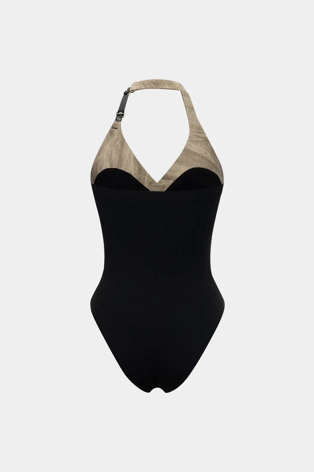 Halter Patchwork Contrast Binding Sleeveless Bodysuit sold by Micas product image thumbnail 2