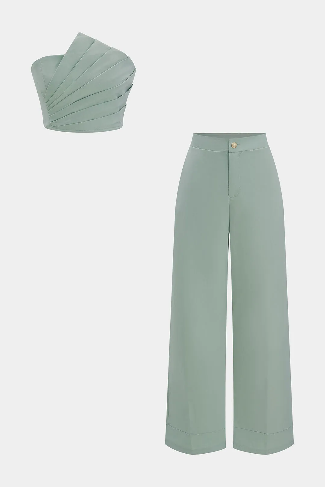 Pleated Zipper Tube Top And Trousers Set sold by Micas