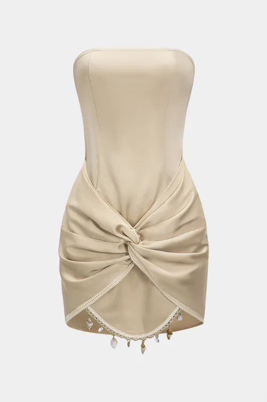 Satin Ruched Metallic Strapless Sleeveless Mini Dress sold by Micas