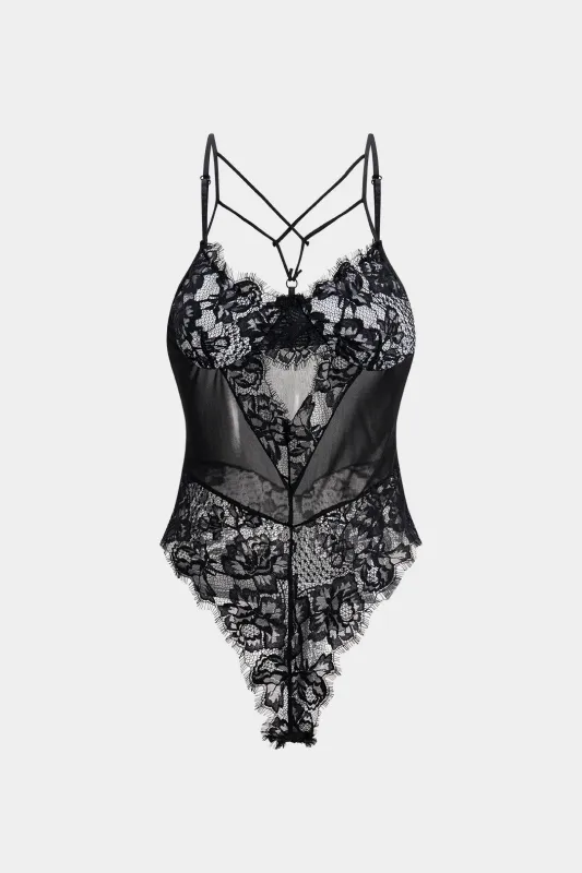 Sheer Crossed Detail Lingerie Bodysuit sold by Micas