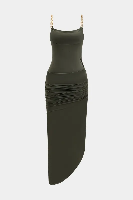 Pleated Metallic Chain Sleeveless Maxi Dress sold by Micas