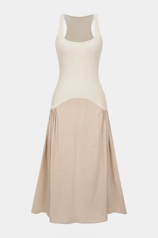 Linen Patchwork Square Neck Sleeveless Maxi Dress sold by Micas