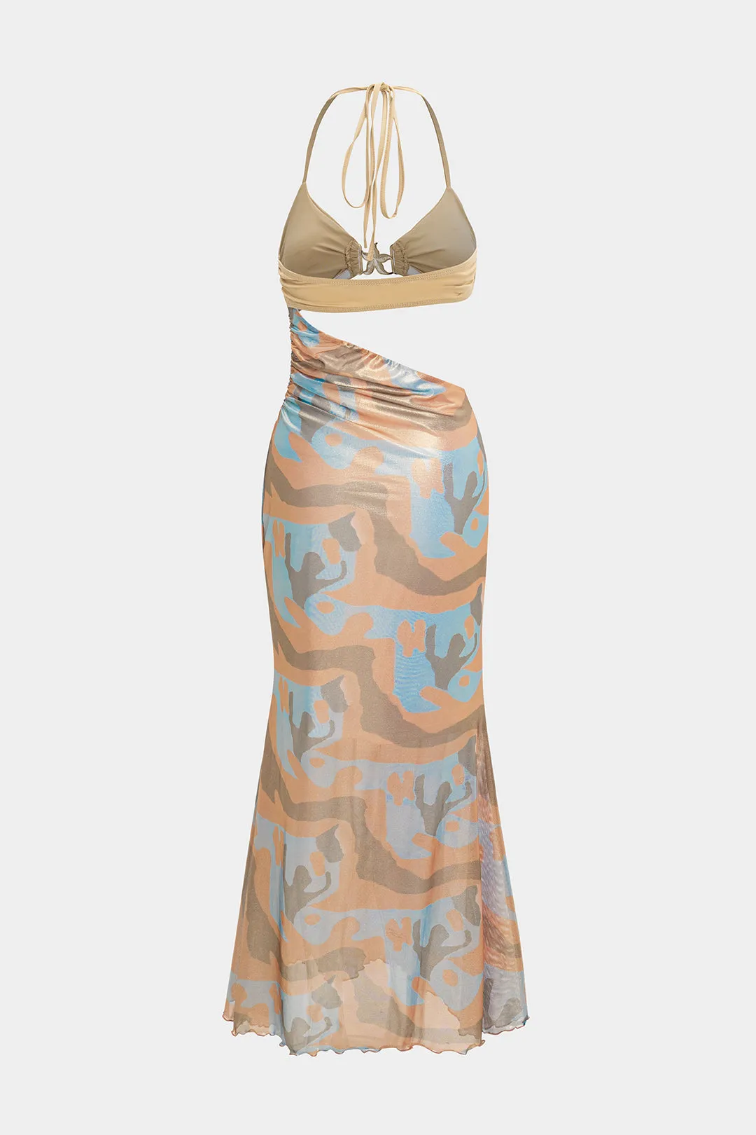 Abstract Print Satin Tie-Up Halter Neck Cut Out Sleeveless Maxi Dress sold by Micas product image thumbnail 2
