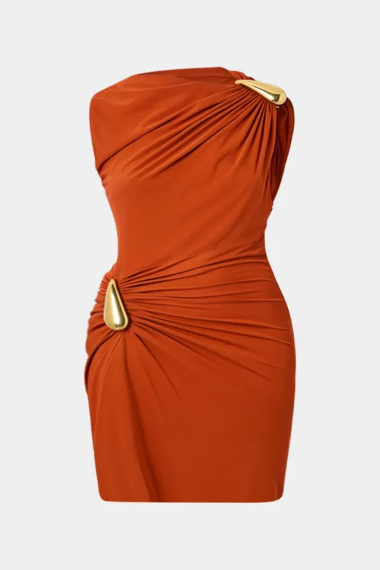 Plus Size Ruched Metallic Decor Sleeveless Mini Dress sold by Micas