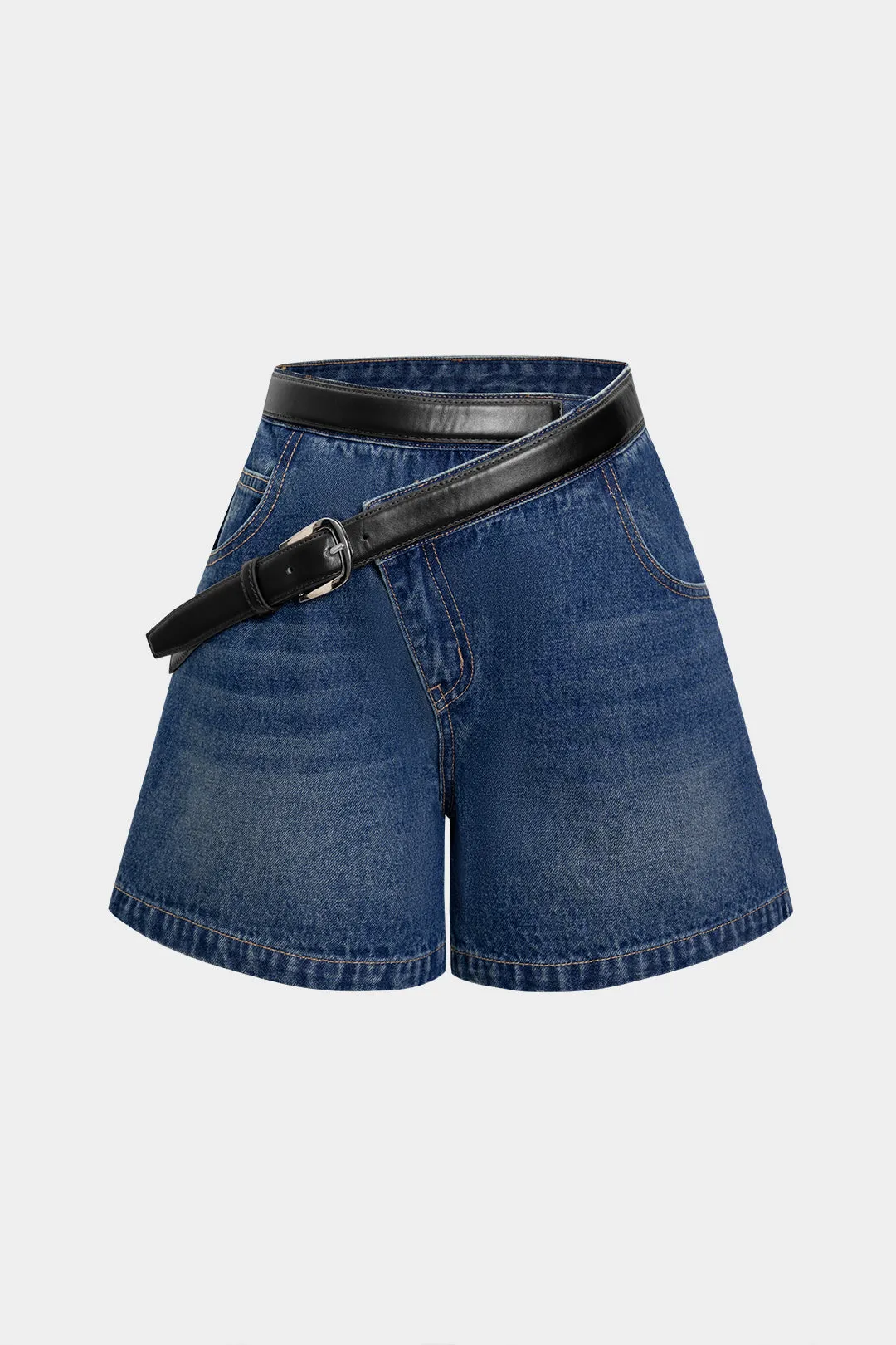 Denim Belted Shorts sold by Micas
