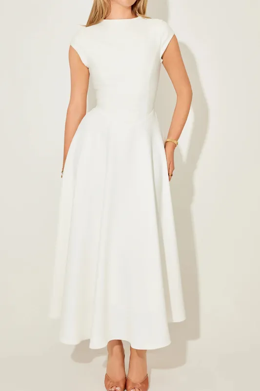 Solid Zipper Short Sleeve Midi Dress sold by Micas