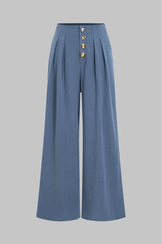 Linen Metallic Decor High Waist Wide Leg Trousers sold by Micas