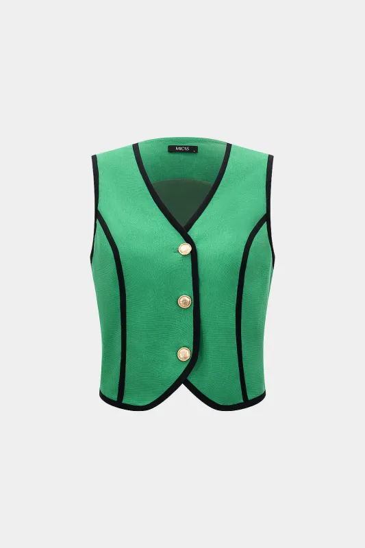 Patchwork Button Detail Tank Top sold by Micas