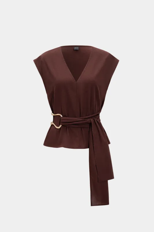 Linen Tie Front Short-Sleeve T-Shirt sold by Micas