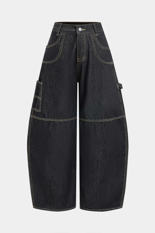 Letter Print Barrel Jeans sold by Micas