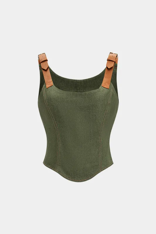Denim Patchwork Crop Tank Top sold by Micas