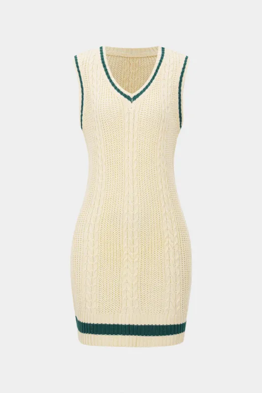 Contrast Cable Knit Sleeveless Dress made by Micas