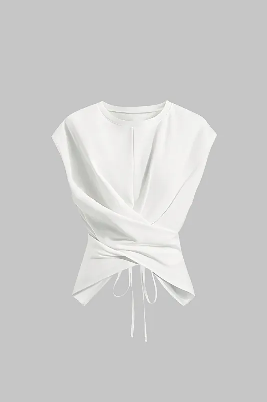 Solid Ruched Tie-Up Crossed T-Shirt sold by Micas