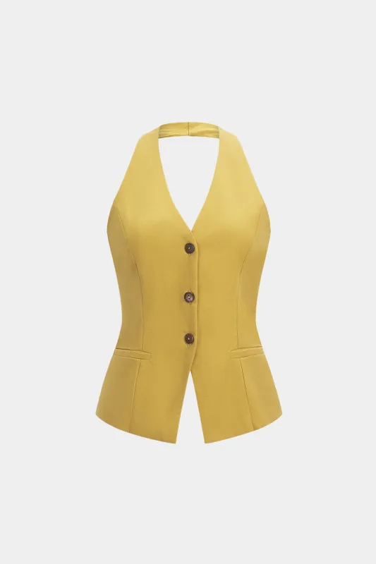 Linen Button Backless Cami Top sold by Micas